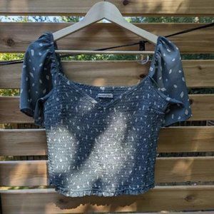 Abercrombie & Fitch blue polka dot smocked blouse L